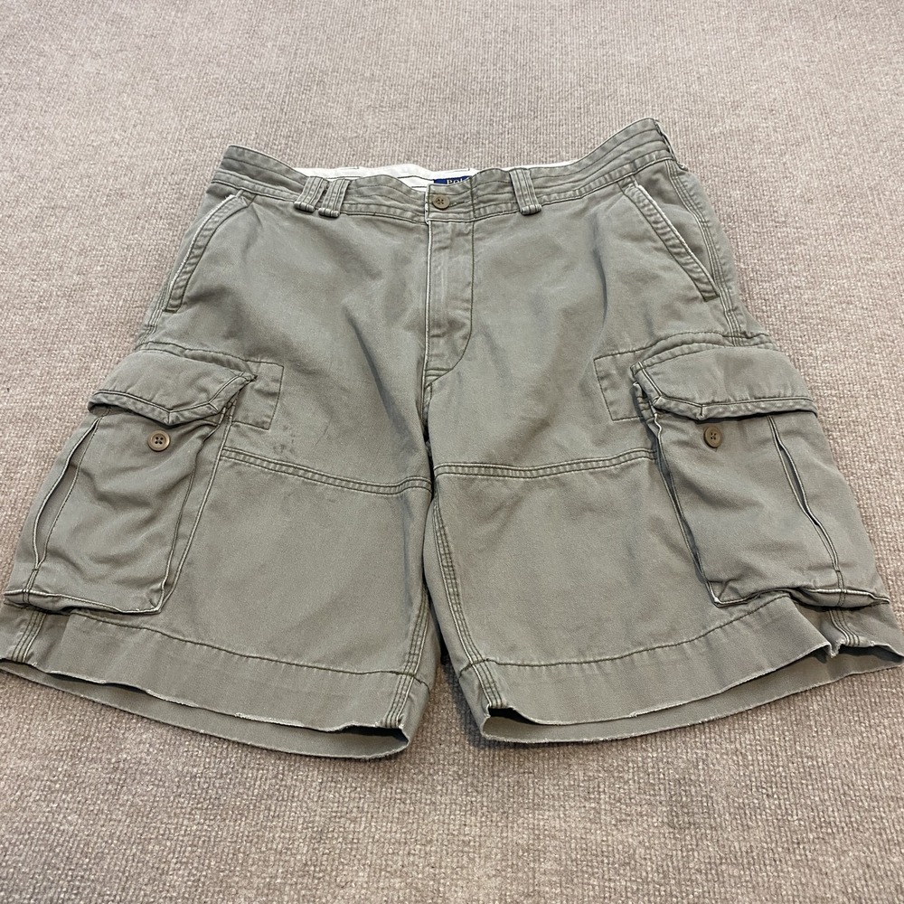 Vintage Polo Ralph Lauren Cargo Shorts Mens 36 Green Chino Baggy Distressed 90s